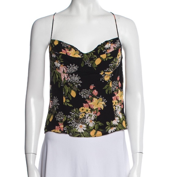 NEW REFORMATION Liza Shoulder Tie Top in Sicilia Lemon Floral Print ($128) Sz 12 - Picture 2 of 11